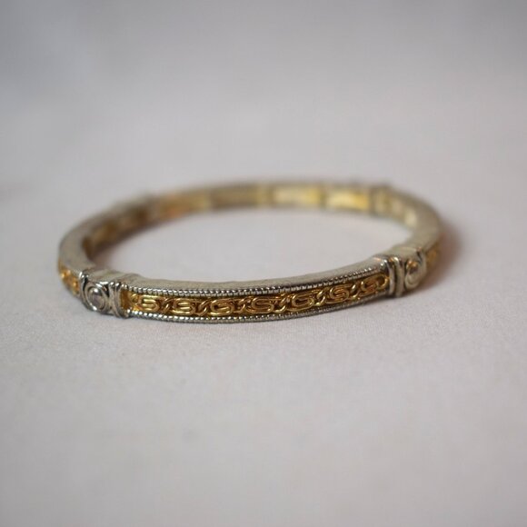 SilverTone Ornate Design GoldTone Wire Stretch Bangle Bracelet - Picture 3 of 3